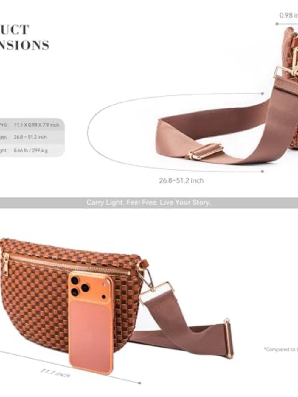 Woven Crossbody Bag, Checkered PU Bum Bag Sling Purse with Adjustable Strap for